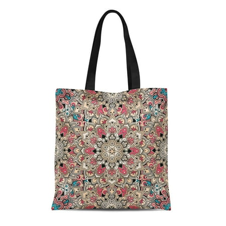 KDAGR Canvas Tote Bag Beige Abstract Boho Flower Tiled Mandala Best More Batik Reusable Shoulder Grocery Shopping Bags