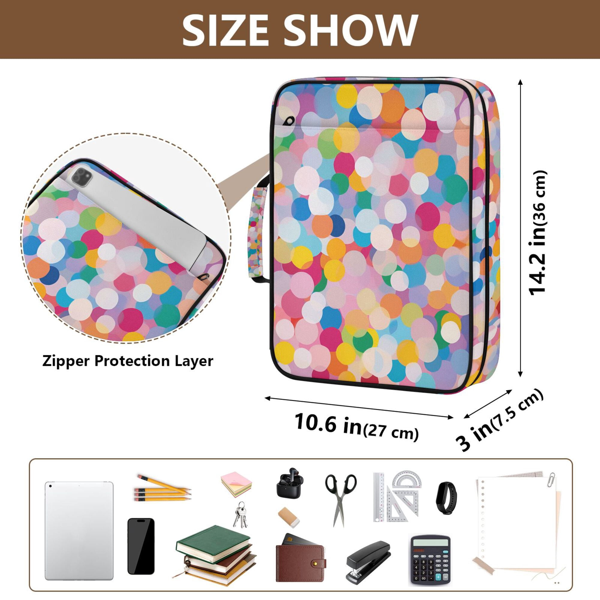 FORMRS Accordion File Folder A4 Size 7-Pocket Expanding Document Organizer Bag with 3 Ring Binder, Purple Colorful Circles