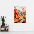 thumbnail image 4 of Autumn Countryside Landscape Watercolour Painting Orange Green Blue River Leading to Country House Village Extra Large XL Wall Art Poster Print, 4 of 5