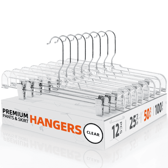 Cozymood Plastic Pants Hangers with Clips, 50 Pack Clothes Hangers- Clear, 14 inch