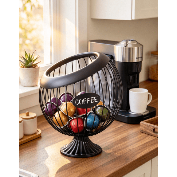 Puedo Metal Coffee Pod Holder, Decorative K Cup Holder, Capsule Storage Stand for Countertop, Black