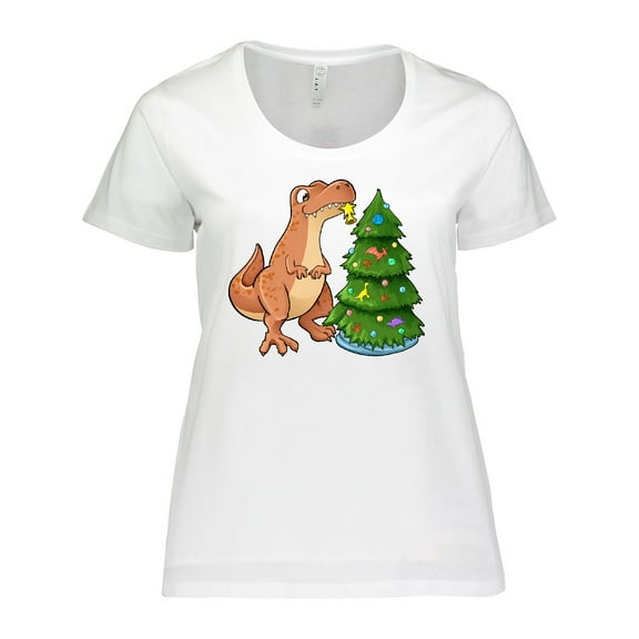 Inktastic Tyrannosaurus Rex Decorating Christmas Tree Women's Plus Size T-Shirt