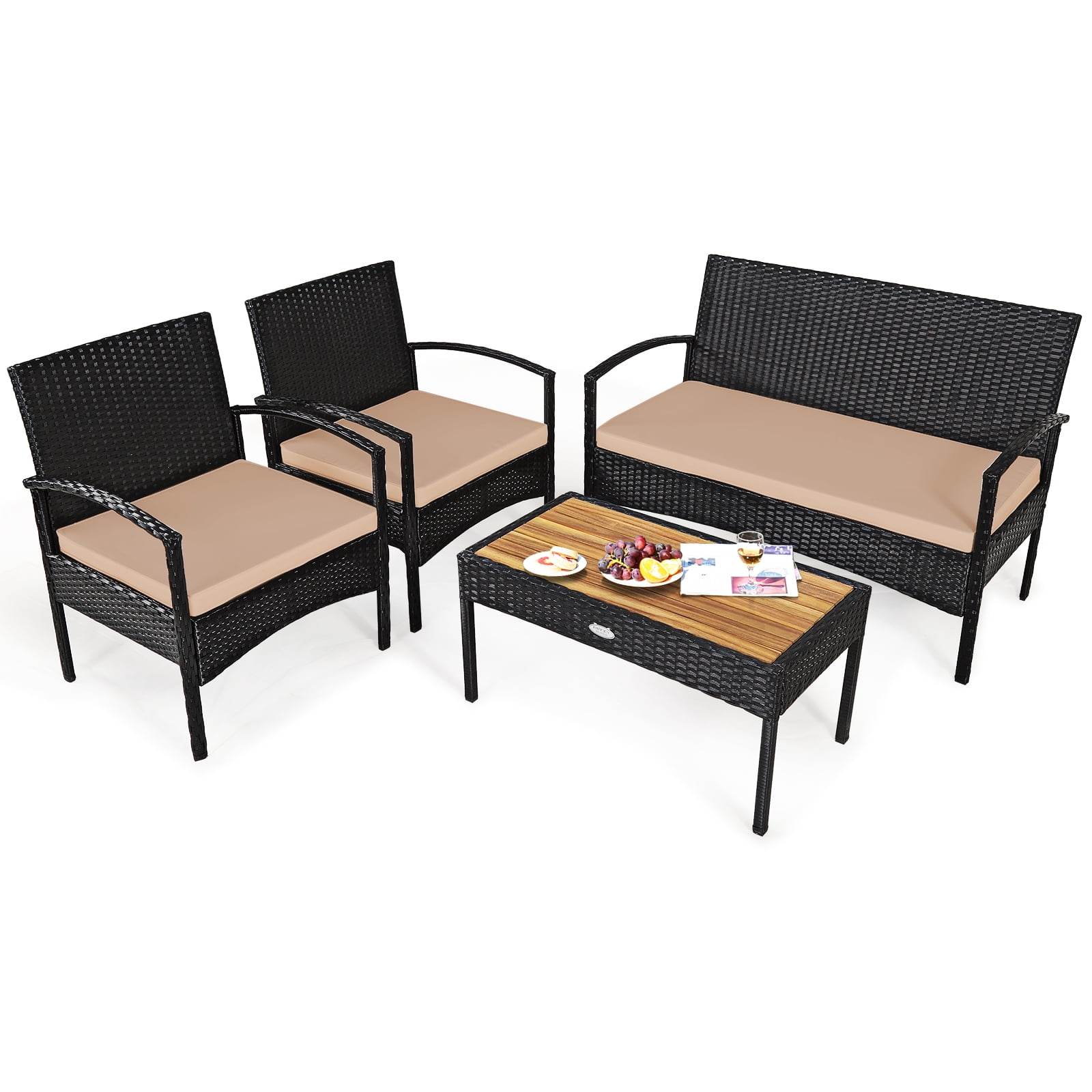 Patiojoy 4Piece Rattan Sofa Conversation Set Outdoor Patio Furniture