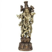 Brass World Antique Brass Lord Krishna Bhagwan Statue for Home Entrance Gallery Murti Puja Decor Religious Showpiece Gift Large Idol Height 13 Inches