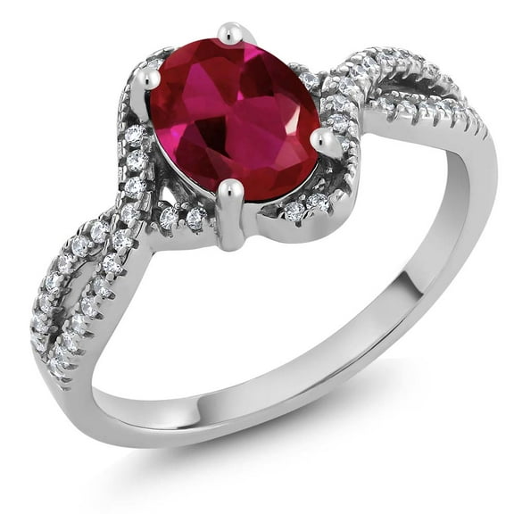 Gem Stone King 925 Sterling Silver Red Created Ruby Jewelry Ring for Women (2.13 Cttw, Oval 8X6MM, Size 8)