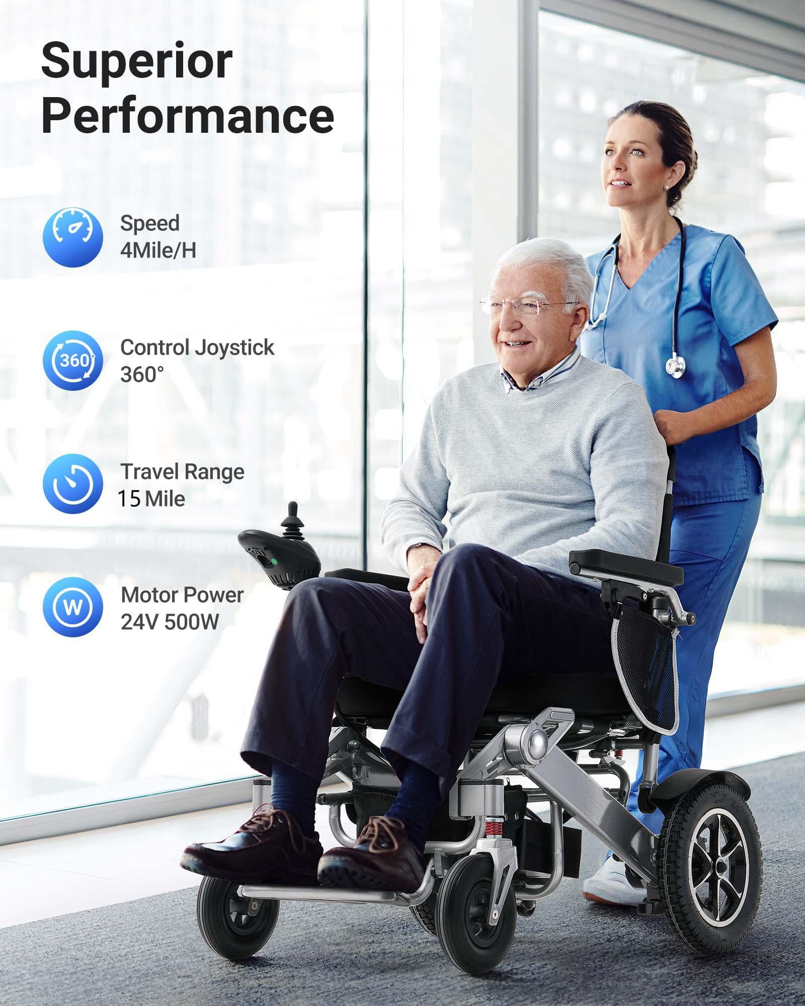 Morrean Electric Wheelchairs for Adults Seniors,Foldable Motorized Wheelchair,All Terrain,Up to 300lbs,500W Motors,25 Miles Range,Black Silver