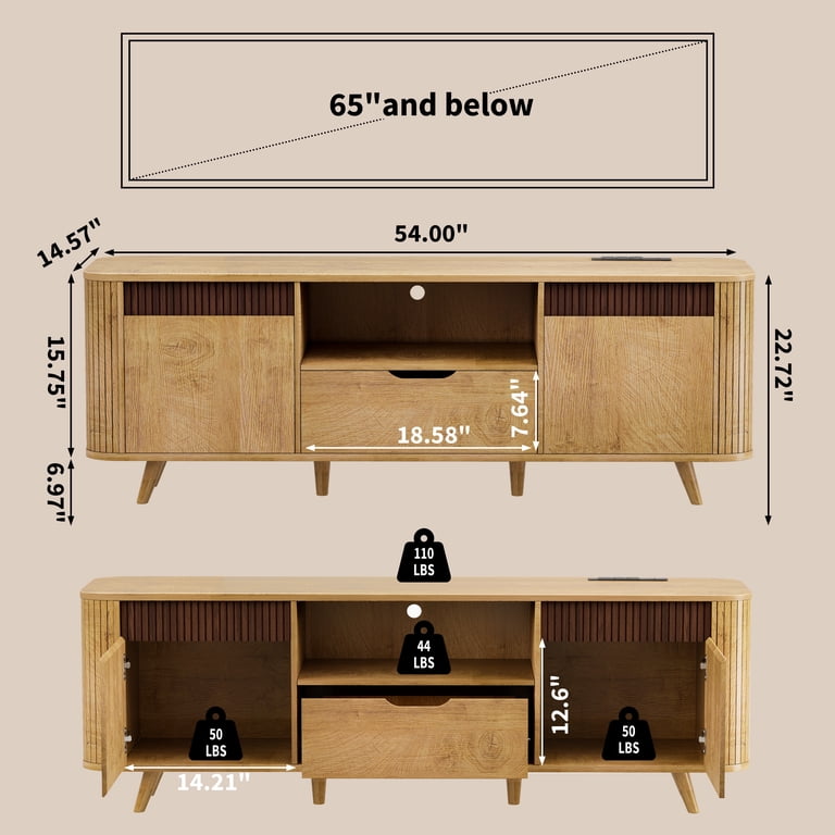 Tydimor TV Stand with Built-In Power Outlets and Charging, 60-Inch photo 2