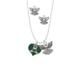 thumbnail image 2 of Delight Jewelry Silvertone Large 2-D Claddagh on Green Heart Silver tone Guardian Angel Charm Necklace and Stud Earrings, 2 of 4