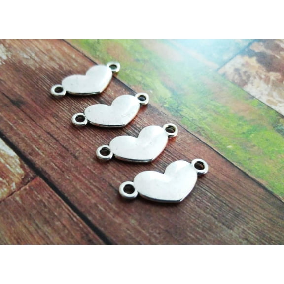 U8MO Heart Charms Connector Links Stamping Blanks Pendants 2 Hole Charms 4pcs