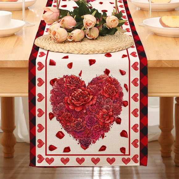 Valentines Day Decoration,Valentines Day Table Runner Kitchen Dining Table Decoration for Indoor Home Party Valentines Day Rectangle Tablecloth Heart Fabric Table Cloth Washable