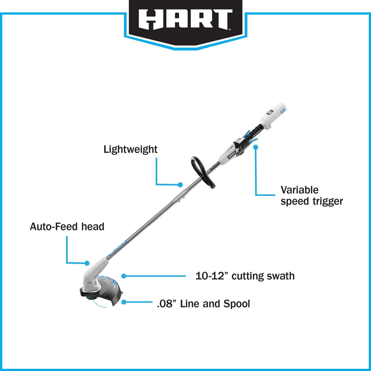 HART 40-Volt Cordless 12-inch String Trimmer Kit (1) 2.5Ah 40V Lithium-Ion Battery