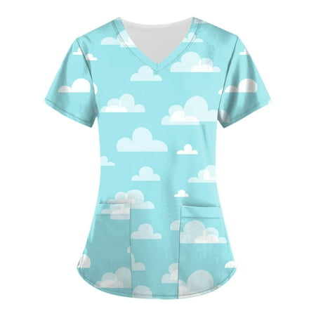 

QAZXD Womens Tops Women s Fashion V-neck Short Sleeve Workwear With Pockets Printed Tops
