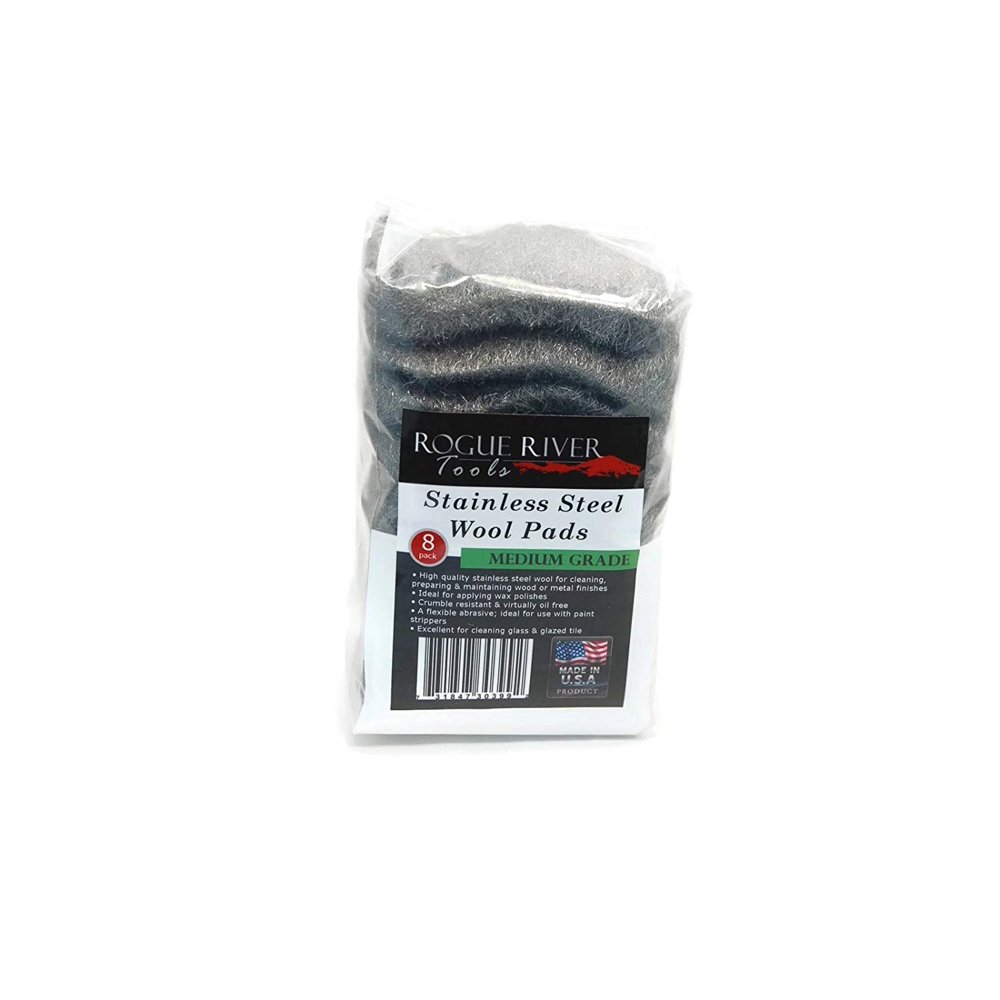 434 Stainless Steel Wool, MEDIUM Grade 8 pad pack by Rogue River Tools. Made in USA, Oil