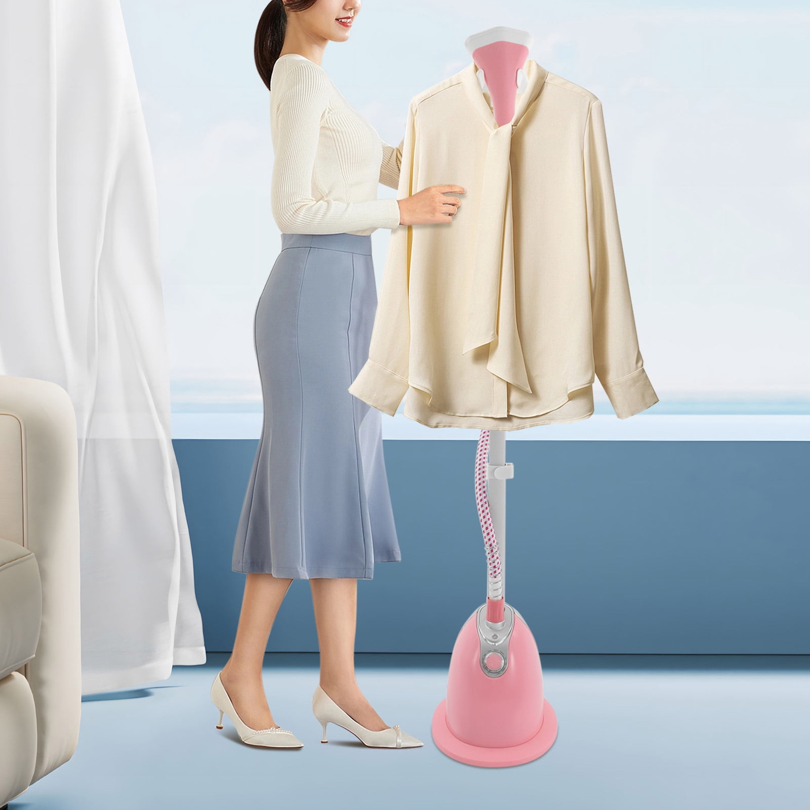 1 PCS 1350W Pink Standing Steamer for Clothes, Professional Garment Steamer with Ironing Board, Steaming Wrinkle Remover, Adjustable Height