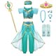 thumbnail image 1 of Jasmine Dress of Girl Birthday Party Carnival Fantasy Cosplay Disney Aladdin agic Lamp Moana Elena Princess Costume Clothing Set7-8T (140) Gao Jinjia LED, 1 of 2