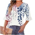 thumbnail image 7 of Jsaierl 3/4 Length Sleeve Tops for Women Summer V Neck Shirts Ruffle Trim Boho Print Ladies Pleated Blouses Flowy Cotton Tunic Top S-2XL, 7 of 7