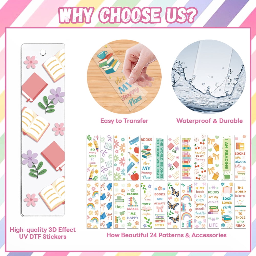 DIY Mixed Pattern Paper Bookmarks Making Kits with Plastic Stickers Acrylic Bookmark Polyester Tassel Mixed Color 120x30mm DIY