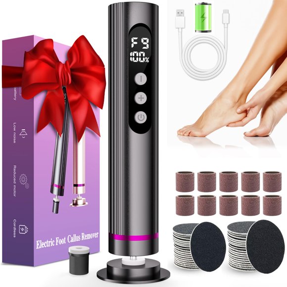 Eliminador eléctrico de callos para pies Dermave, inalámbrico, 2 en 1, gris