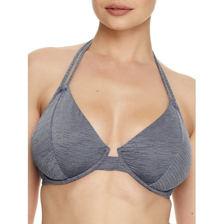 Miss Mandalay BLUE SILVER Denim Lurex Halter Bikini Swim Top  US 32G  UK 32F