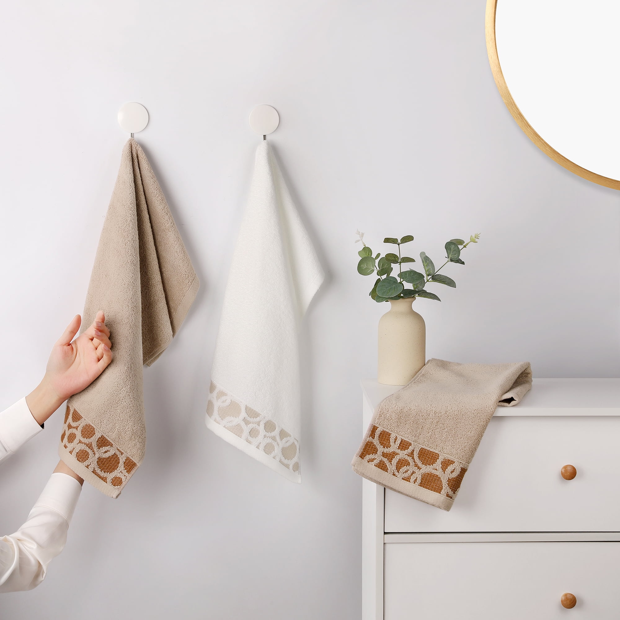 NOMADIC NOOK Cotton Jacquard Hand Towels, Home Soft Absorbent Hand Towel for Bathroom, Face, Gym and Spa 13" x 29" Camel 6-Piece