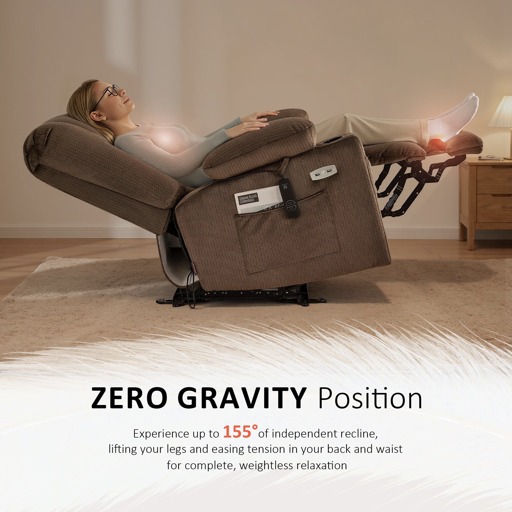 MCombo Electric Power Recliner Chair w/ Massage USB Cup Holders for Living Room Brown Fabric 6079