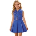thumbnail image 5 of Purcolt Girls Button Shirt Dress Summer Casual Collared Sleeveless Sun Dress Comfortable Pleated A-line Dress with Belt and Pockets, 5 of 9