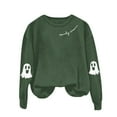 thumbnail image 4 of NMMUED Women's Halloween Sweatshirt, Oversized Tshirts for Women, Halloween Long Sleeve Shirt, Embroidered Tops for Women, Cute Halloween Sweatshirts for Women, Dark Green XL, 4 of 7