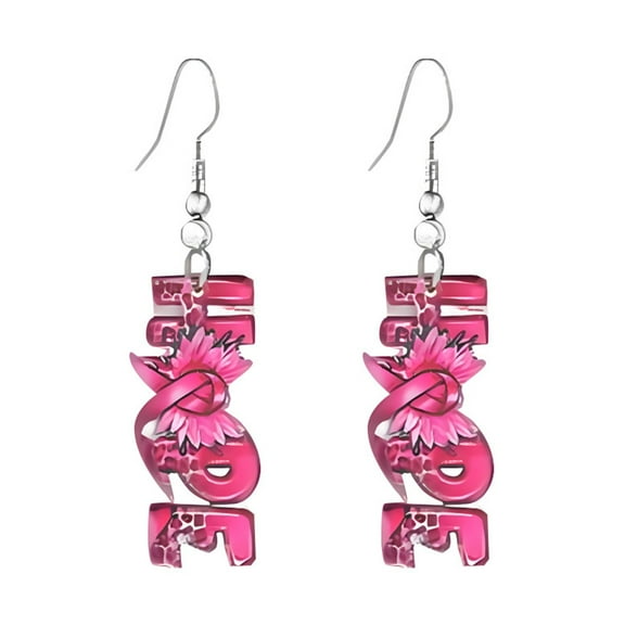 Pink Ribbon Earrings for Women - Cancer Survivor Jewelry Set, Lightweight Acrylic & Resin Hope Faith Dangle Earrings, Awareness Gift