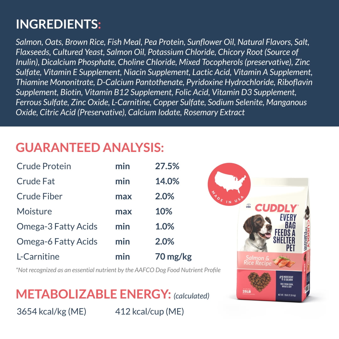 CUDDLY Dry Dog Food, Salmon and Rice, 25 lb Bag