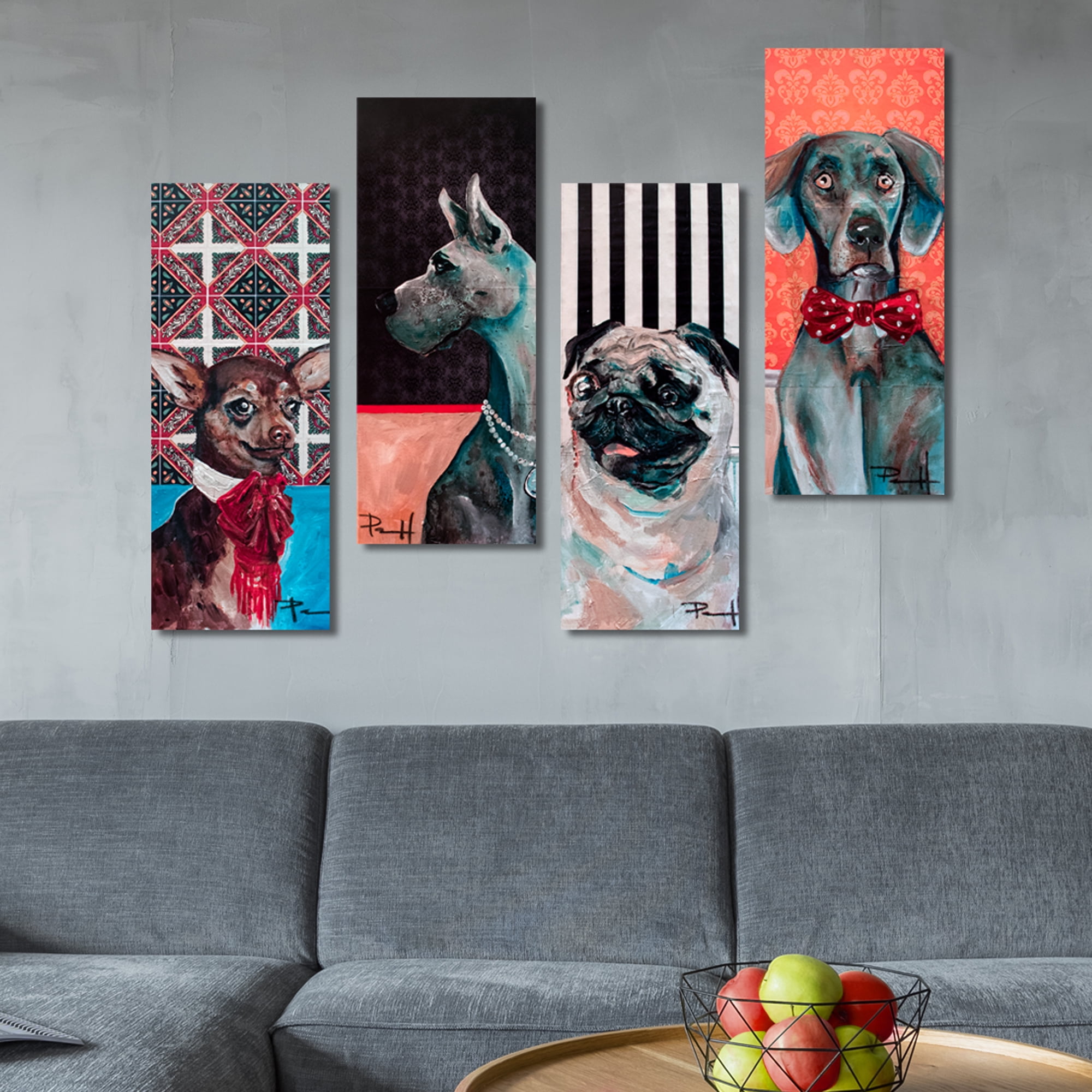 Fancy Dogs by Sean Parnell Wrapped Canvas Art Print Set of 4