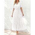 thumbnail image 2 of White Boho Embossed Floral Maxi Dress With V-Neck, Short Sleeves, Tiered A-Line Skirt, 2 of 6