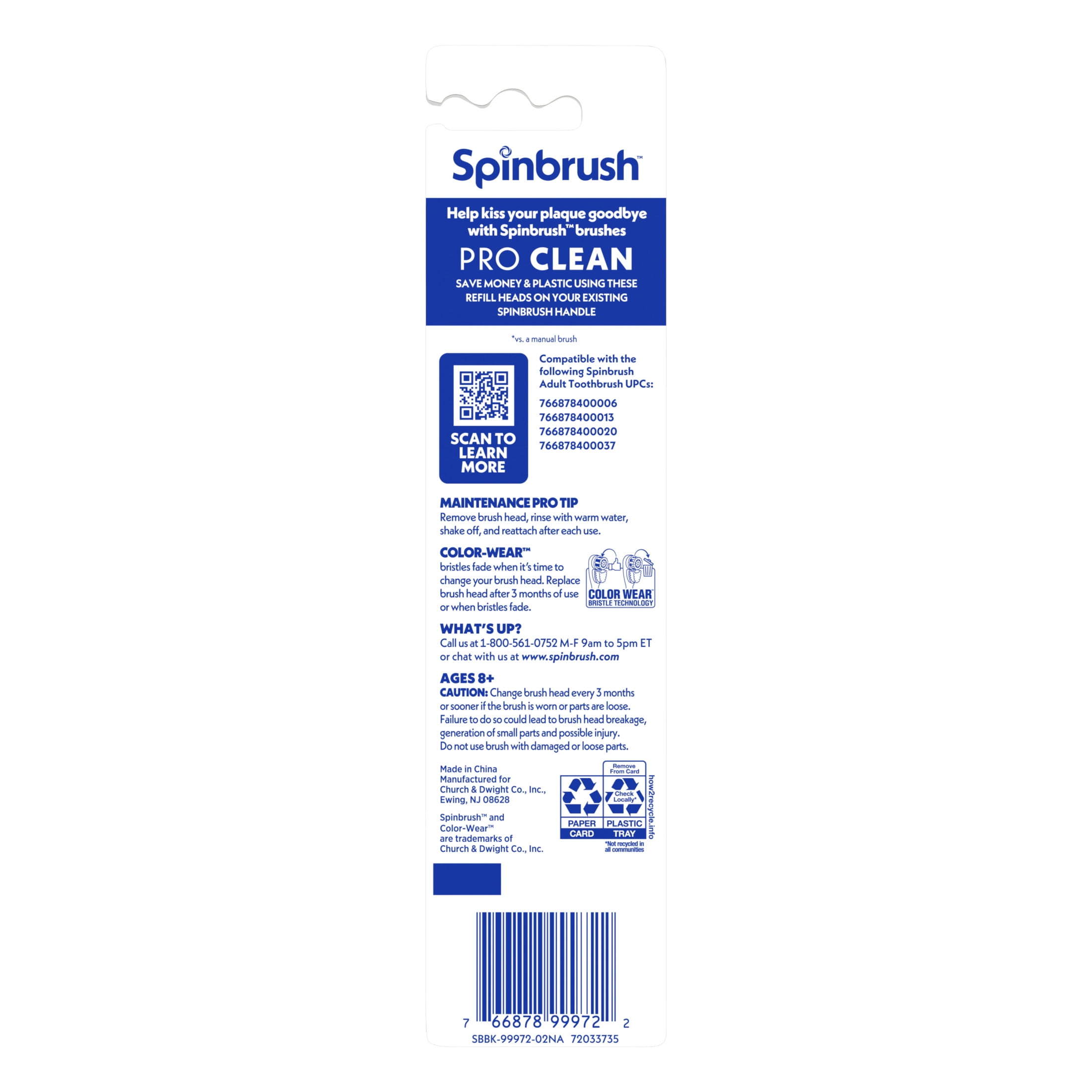 Spinbrush PRO CLEAN Replacement Heads, Electric Toothbrush Refills, Medium Bristles, 2 Count