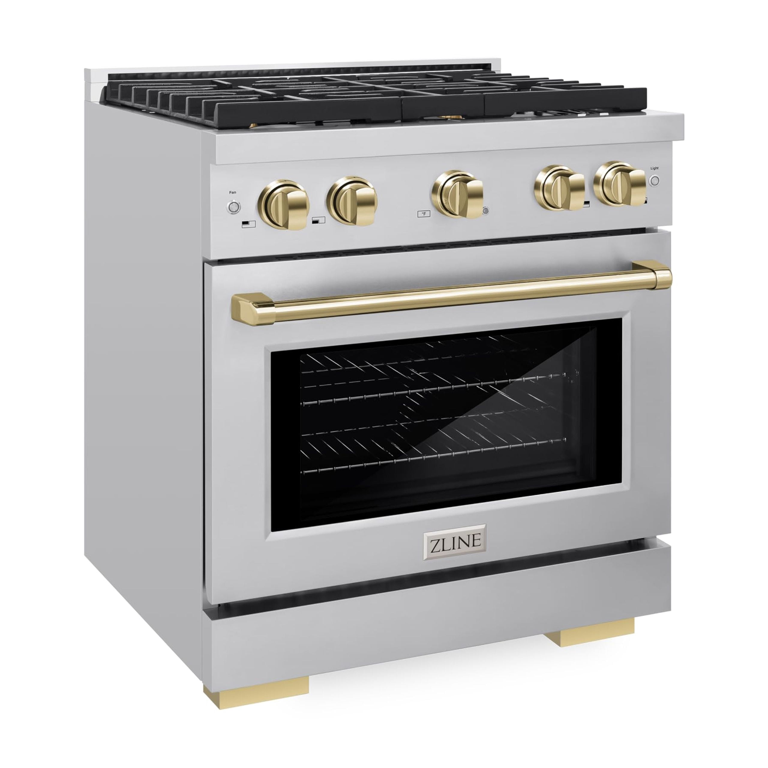 ZLINE Autograph 30" 4.2 cu. ft. Paramount Dual Fuel Range with 4 Burners in Stainless Steel with Polished Gold Accents, SDRZ-30-G