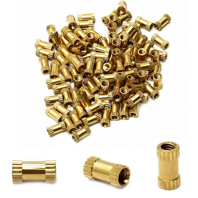 HUGFEGWE M3x8mm Female Thread Knurled Nuts,100PCS Hx4mm OD Brass Threaded Insert Embedment Nuts Hydraulic Welded Joint Injection Molding Assortment Kit for 3D Printing Injection Molding CJB91-25055