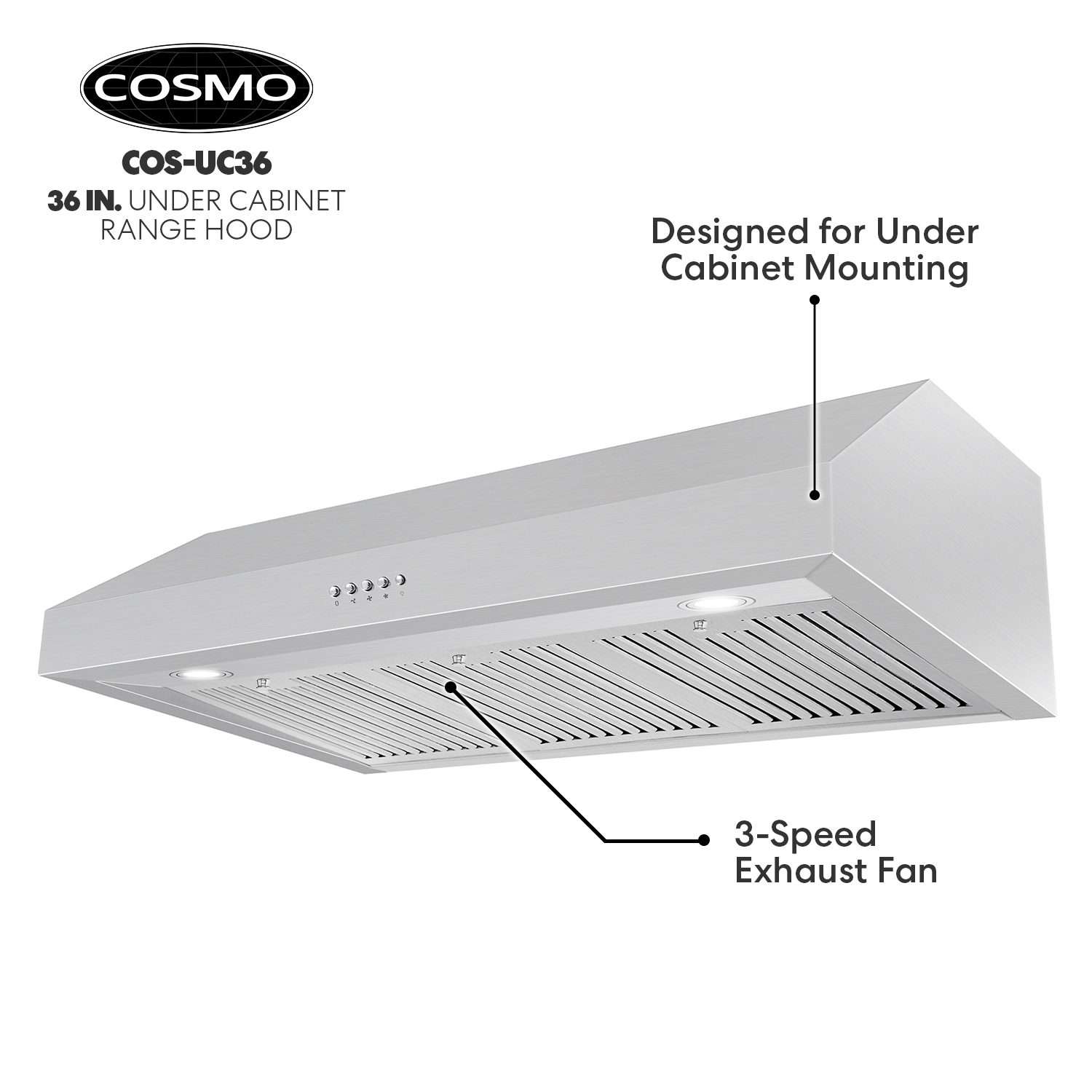 Cosmo 36-in 380-CFM Ducted Stainless Steel Under Cabinet Range Hoods Insert  in the Undercabinet Range Hoods department at