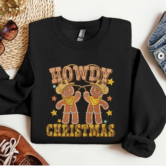 Howdy Christmas Embroidered Sweatshirt, Gingerbread Cowboy Embroidered Shirt, Merry Christmas Hoodie, Winter Season Gift