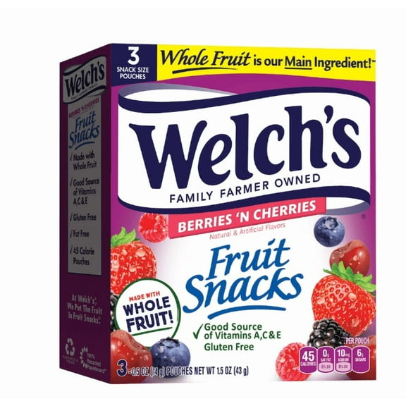 Welch’s Berries and Cherries Fruit Snacks, 3-ct. (Pack of 5, 15 total pouches)