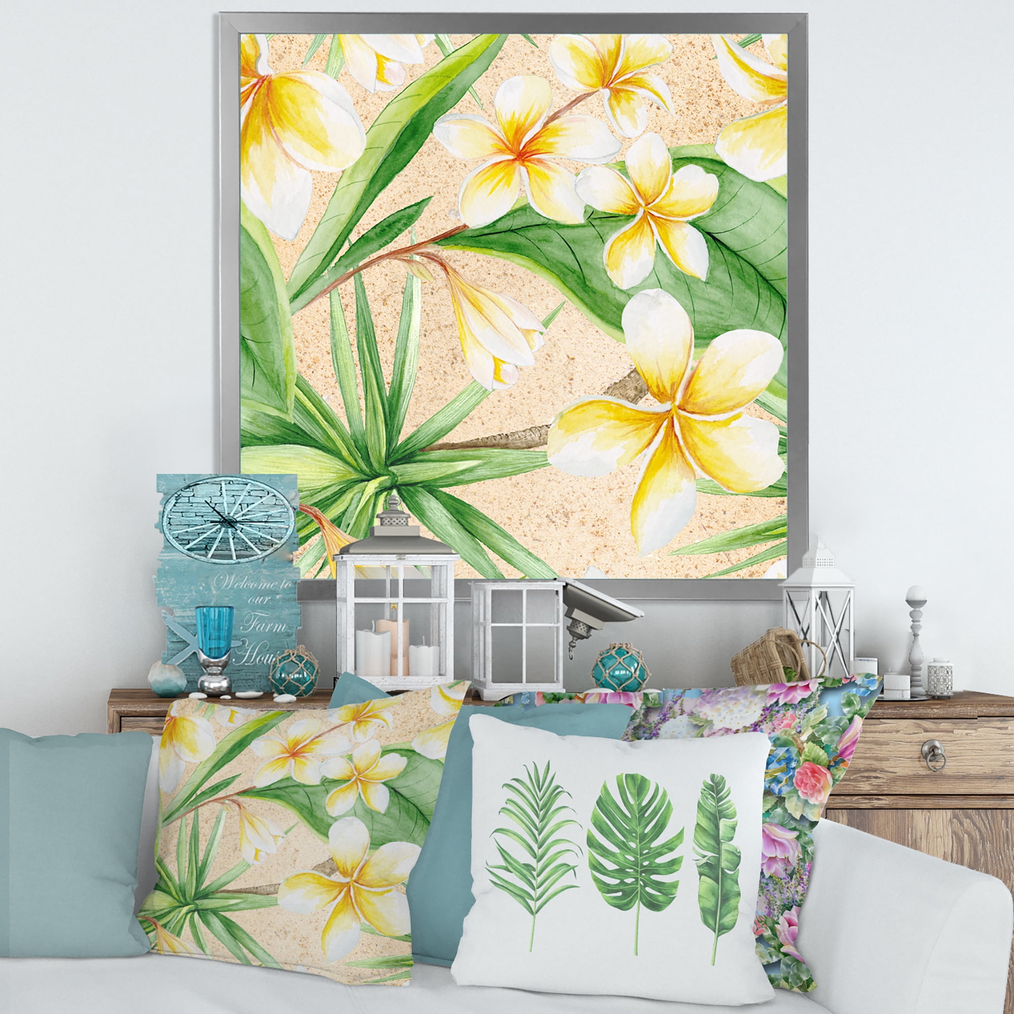Designart 'Yellow Flowers and Tropical Foliage XI' Traditional Framed Art Print
