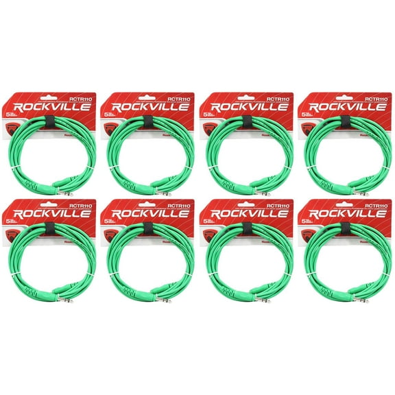8 Rockville RCTR110G Green 10' 1/4'' TRS to 1/4'' TRS  Cable 100% Copper