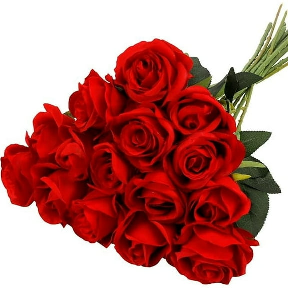 Zukuco 12 PCS Rose Artificial Flowers, Fake Roses Realistic Silk Roses with Single Stems, Faux Roses Bouquet for Wedding Centerpieces Halloween Party Home Table Decorations (Red)