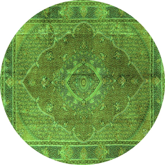 Ahgly Company Indoor Round Medallion Green Traditional Area Rugs, 8' Round