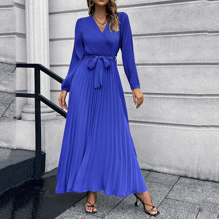 royal blue formal dresses long sleeve Royal Blue Long Formal Dress with Sheer Long Sleeves Royal / 2