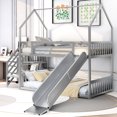 thumbnail image 3 of Euroco Heavy Duty Metal House Bunk Bed, Twin over Twin Bed with Slide and Storage Staircase for Bedroom, Silver, 3 of 13