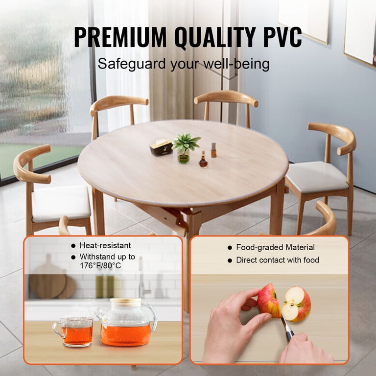 3mm Thick Round PVC Tablecloth - Clear/Frosted Protective Cover, Non-Slip, Easy To Cut