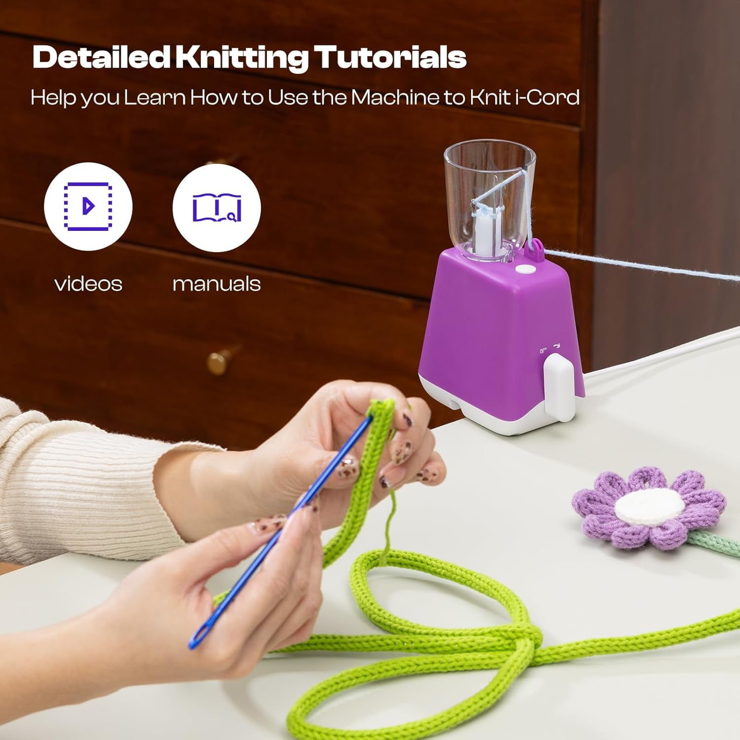 Automatic i Cord Knitting Machine,Electric Efficiently DIY Knitting Crochet Machine for Crocheters(Purple)