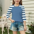thumbnail image 5 of ZACPNCV 3/4 Length Sleeve Girls Tops Summer Three Quarter Striped Shirts Casual Loose Fit Soft Blouse Tees Blue 7-8 Years, 5 of 8