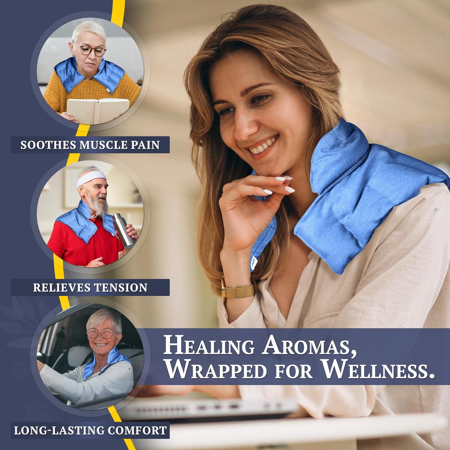 Kozi Herbal Aromatherapy Neck & Shoulder Plush Heat Wrap for Muscle Pain and Tension Relief, 1 Piece