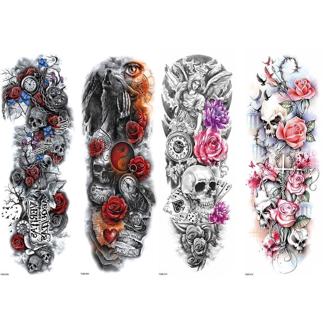Kit de pegatinas de arte calavera flor cuerpo brazo tatuaje temporal para hombres mujeres (2) Ehuebsd Libre de BPA