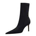 thumbnail image 2 of Gift for Girls Knee High Boots for Women Women's Fashionable Casual Versatile Slim Heel High Heel Elastic Lycra Women's Boots Sexy And Pointed Short Boots Black 38, 2 of 9