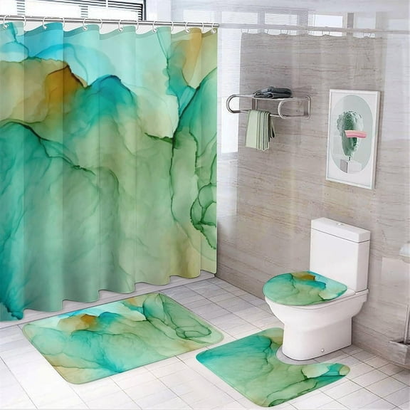 Bathroom Shower Curtain 4 Piece Sets, Hawaiian Tropical Flower with 72" x 72" Waterproof Shower Curtain Non-Slip Rug Toilet Lid Cover Bath Mat and 12 Hooks for Bathroom Decor Set